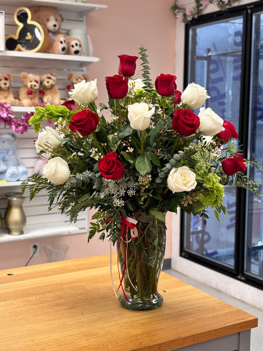 Two Dozen Red and White Roses