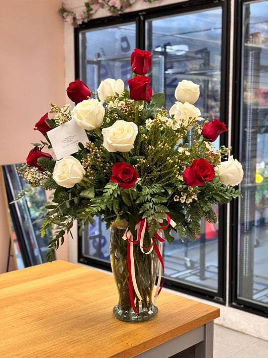 Two Dozen Red and White Roses