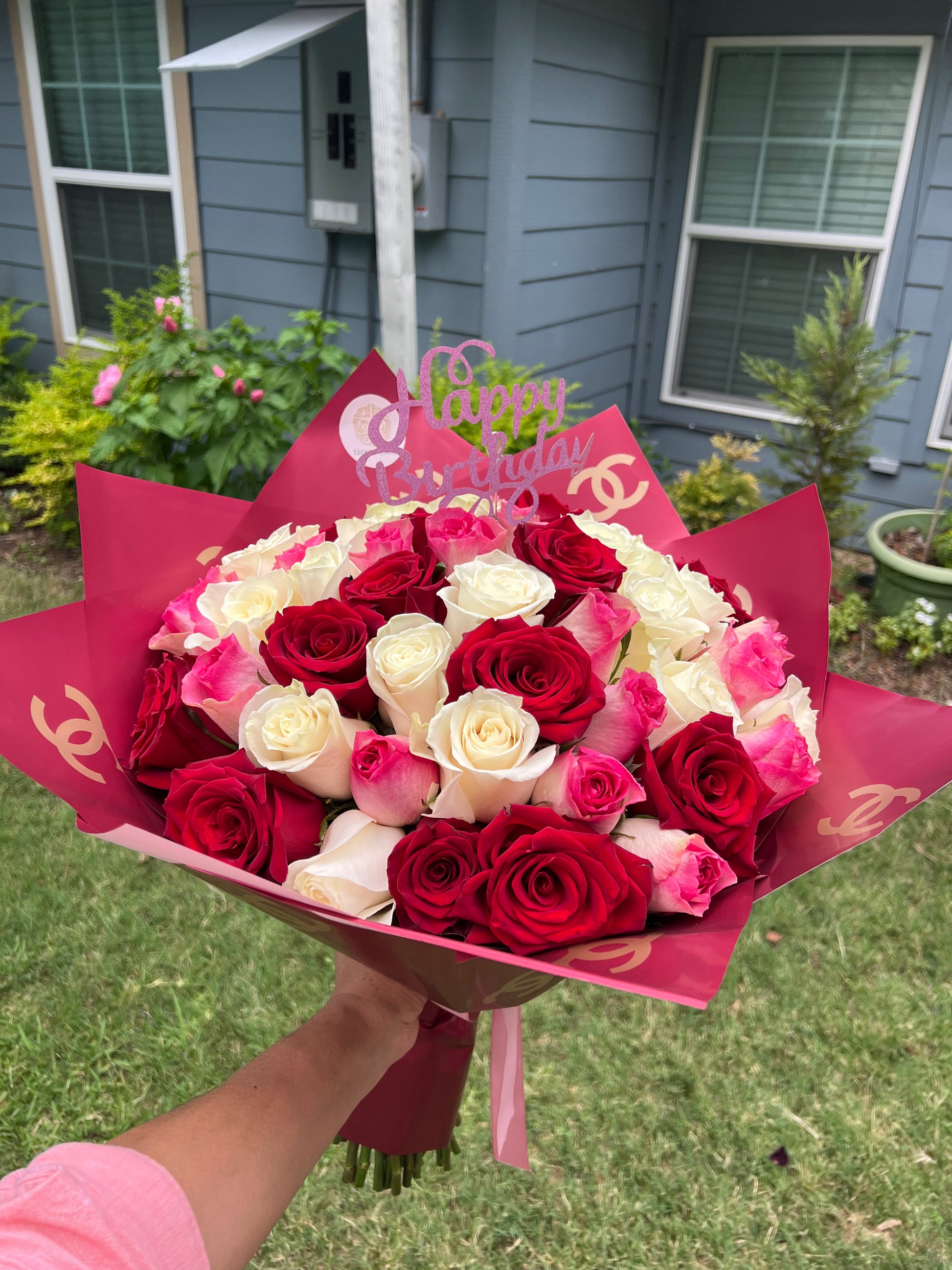 Ramo Buchon 50 Purple and Red roses in Carrollton, TX